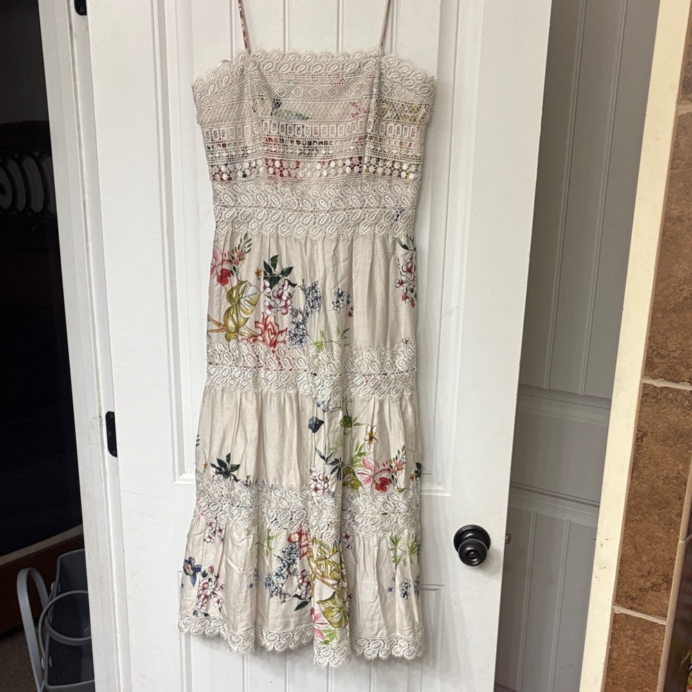 Antonio Melani Floral Lace Trim Midi Dress